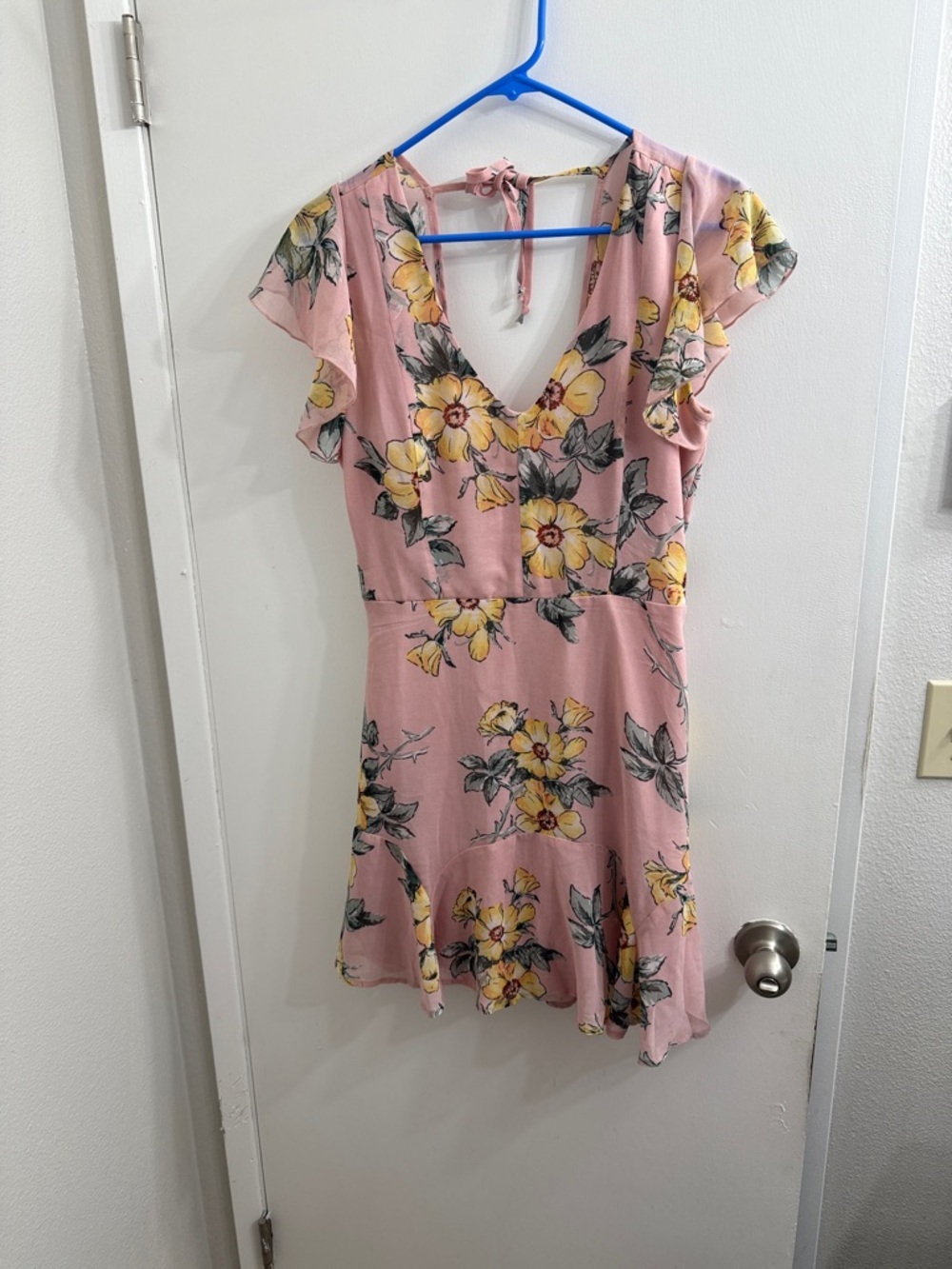 Floral Tie-Back Mini Dress in Pink and Yellow